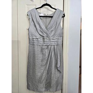Silver London Style Sleeveless Draped Cocktail Dress Size 14 Rayon/Nylon